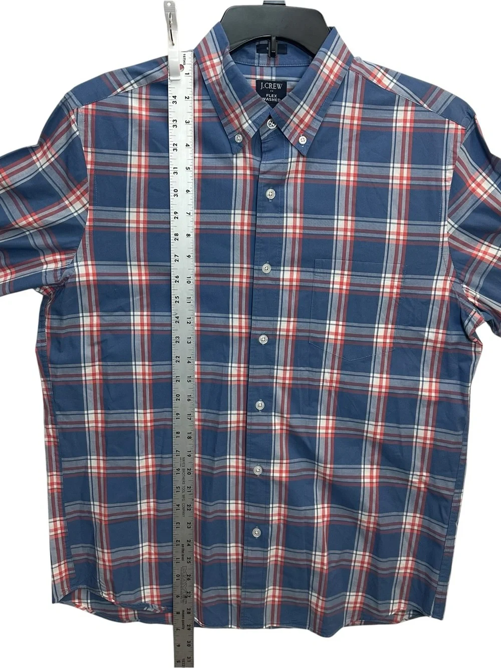 J.Crew Men’s Large Flex Washed Slim Fit Blue Red Plaid Button-Down Shirt
